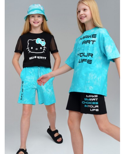 Шорты трикотажные для девочек, 2 шт в комплекте черный,голубой