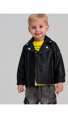 Куртка детская кожаная для мальчиков черный