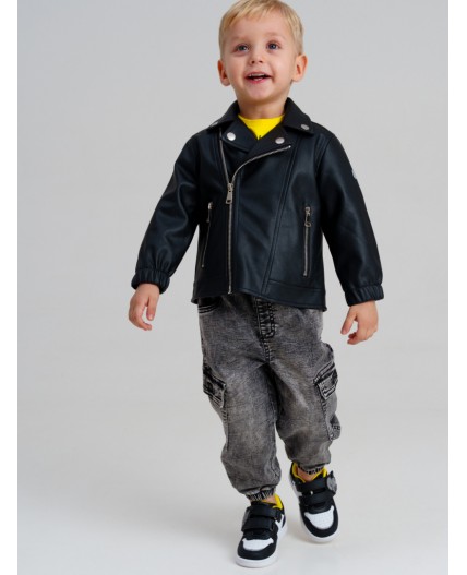 Куртка детская кожаная для мальчиков черный