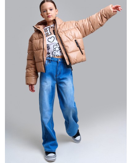 Куртка текстильная с полиуретановым покрытием для девочек темно-бежевый