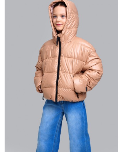 Куртка текстильная с полиуретановым покрытием для девочек темно-бежевый