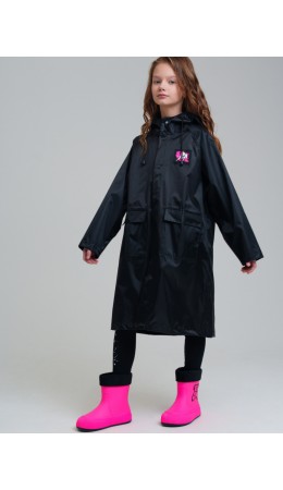 Плащ текстильный с полиуретановым покрытием для девочек (дождевик) черный,фуксия