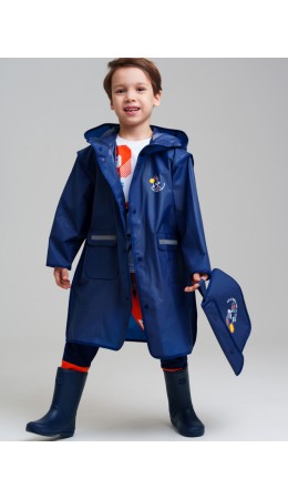 Плащ из полимерного материала для мальчиков (дождевик) тёмно-синий