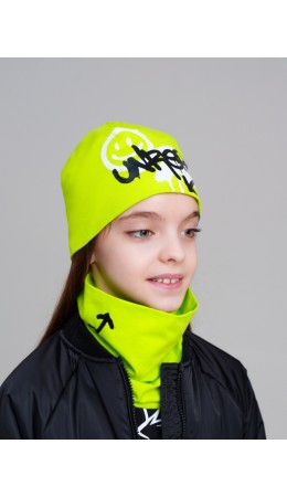 Комплект трикотажный для девочек: шапка, снуд светло-зеленый