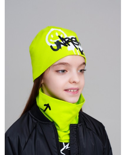 Комплект трикотажный для девочек: шапка, снуд светло-зеленый