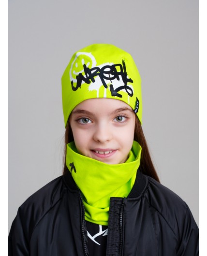 Комплект трикотажный для девочек: шапка, снуд светло-зеленый