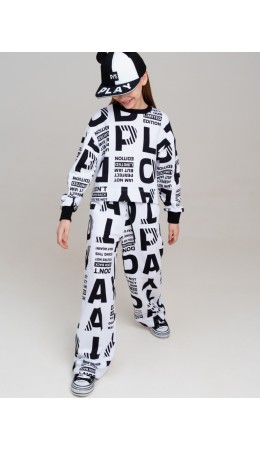 Комплект трикотажный для девочек: толстовка, брюки белый,черный