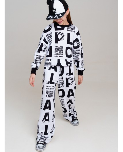 Комплект трикотажный для девочек: толстовка, брюки белый,черный