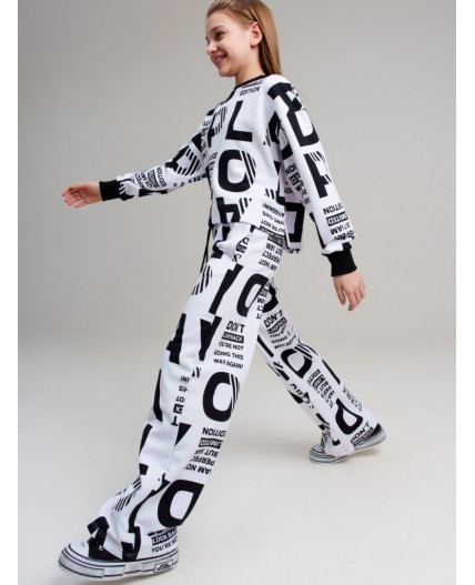 Комплект трикотажный для девочек: толстовка, брюки белый,черный