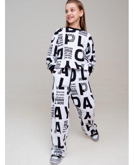 Комплект трикотажный для девочек: толстовка, брюки белый,черный