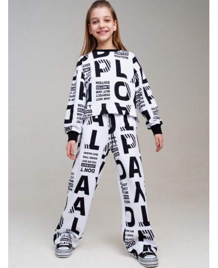 Комплект трикотажный для девочек: толстовка, брюки белый,черный