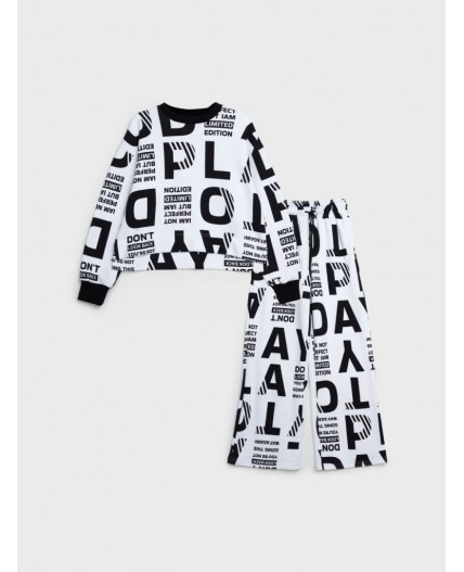 Комплект трикотажный для девочек: толстовка, брюки белый,черный