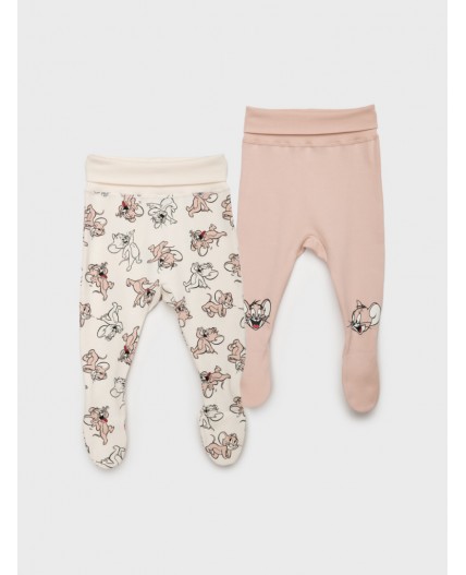 Ползунки детские трикотажные для девочек, 2 шт в комплекте молочный,коричневый