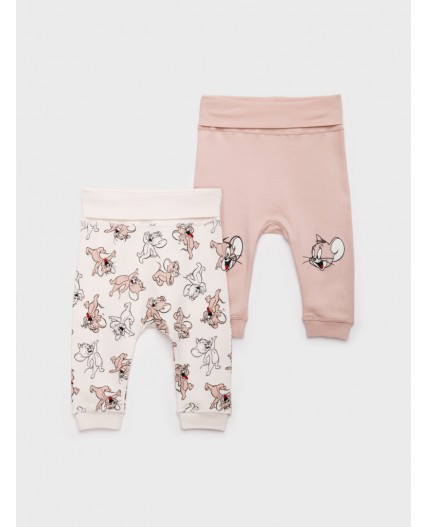 Ползунки детские трикотажные для девочек, 2 шт в комплекте молочный,коричневый