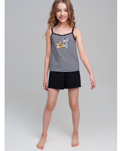Комплект трикотажный для девочек: майка, шорты белый,черный