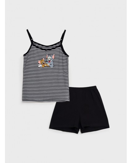 Комплект трикотажный для девочек: майка, шорты белый,черный
