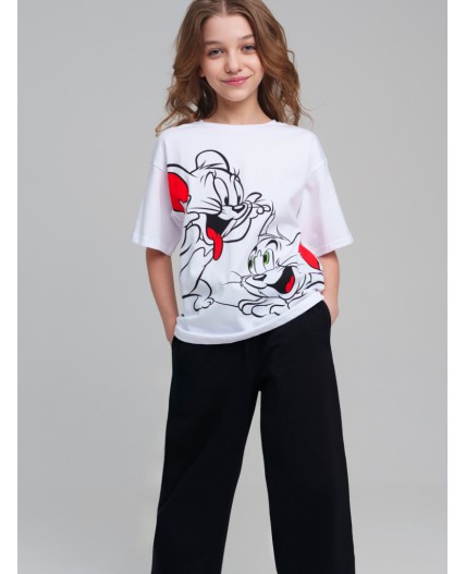 Комплект трикотажный для девочек: фуфайка (футболка), брюки белый,черный