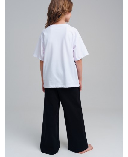 Комплект трикотажный для девочек: фуфайка (футболка), брюки белый,черный