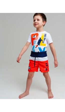 Шорты текстильные плавательные для мальчиков, средней длины тёмно-синий,белый,оранжевый