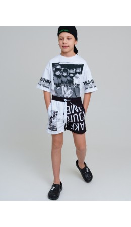 Шорты текстильные плавательные для мальчиков, средней длины черный,белый