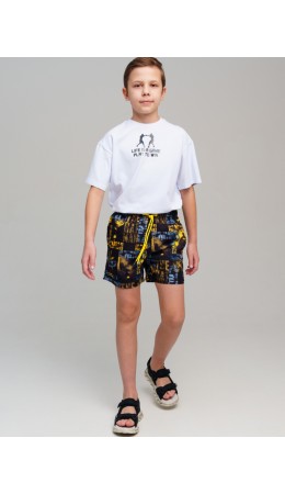 Шорты текстильные плавательные для мальчиков, средней длины черный,жёлтый