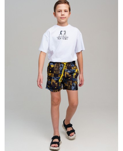 Шорты текстильные плавательные для мальчиков, средней длины черный,жёлтый