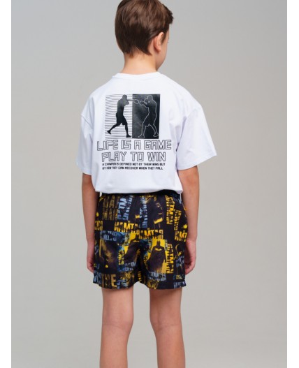 Шорты текстильные плавательные для мальчиков, средней длины черный,жёлтый