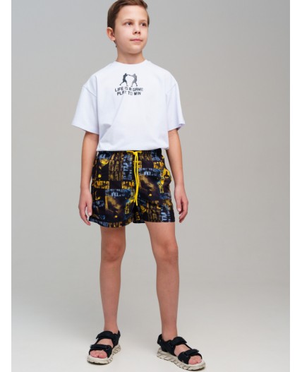 Шорты текстильные плавательные для мальчиков, средней длины черный,жёлтый