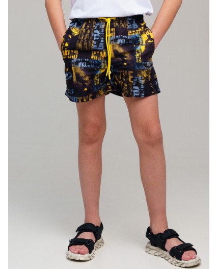Шорты текстильные плавательные для мальчиков, средней длины черный,жёлтый