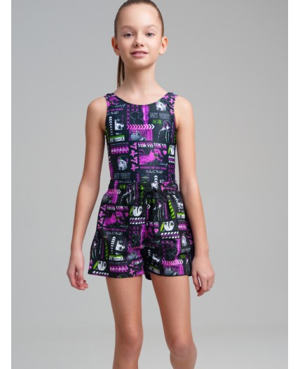 Комплект для девочек: купальник трикотажный, шорты купальные текстильные разноцветный