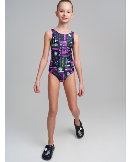 Комплект для девочек: купальник трикотажный, шорты купальные текстильные разноцветный