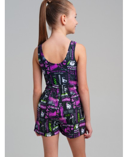 Комплект для девочек: купальник трикотажный, шорты купальные текстильные разноцветный