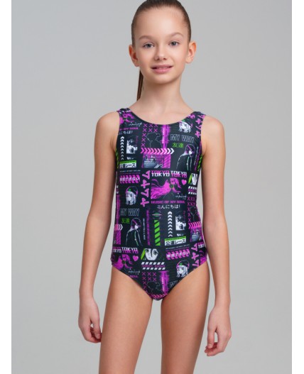 Комплект для девочек: купальник трикотажный, шорты купальные текстильные разноцветный