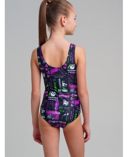 Комплект для девочек: купальник трикотажный, шорты купальные текстильные разноцветный