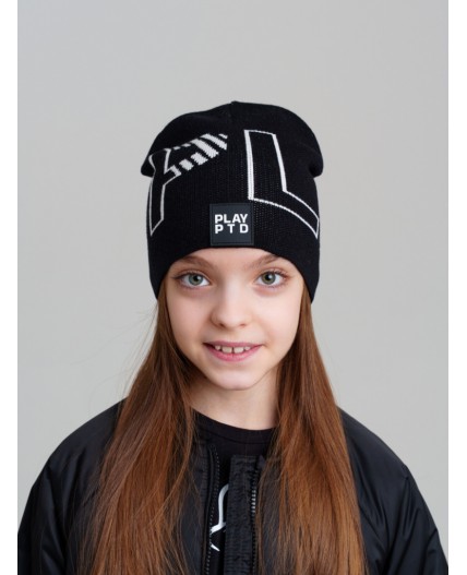 Шапка трикотажная для девочек черный,белый