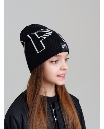 Шапка трикотажная для девочек черный,белый