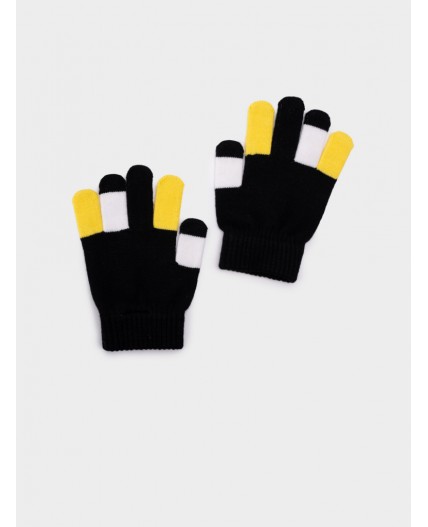 Перчатки трикотажные для девочек черный,жёлтый