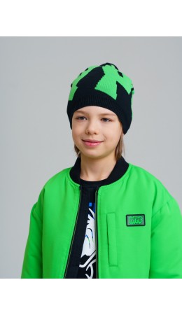 Шапка трикотажная для мальчиков черный,зеленый
