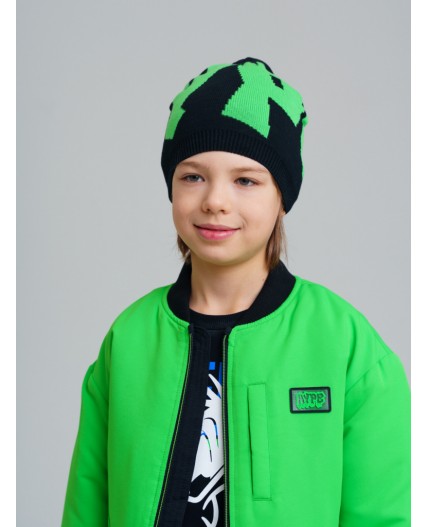 Шапка трикотажная для мальчиков черный,зеленый