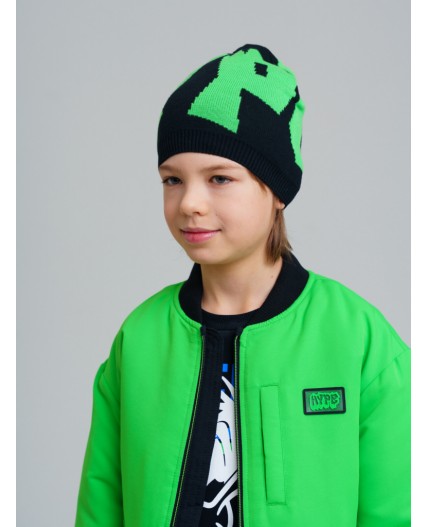 Шапка трикотажная для мальчиков черный,зеленый