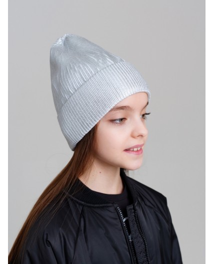 Шапка трикотажная для девочек серебряный
