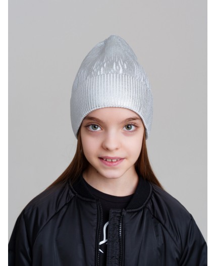 Шапка трикотажная для девочек серебряный