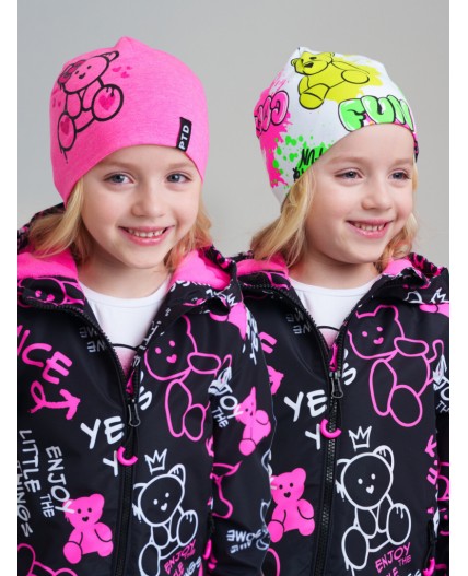 Шапка трикотажная для девочек, 2 шт в комплекте разноцветный,розовый неоновый