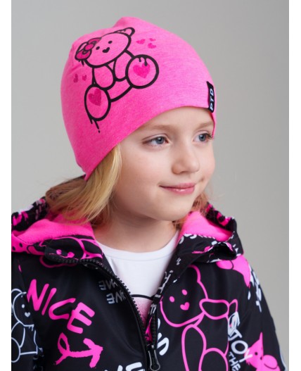 Шапка трикотажная для девочек, 2 шт в комплекте разноцветный,розовый неоновый