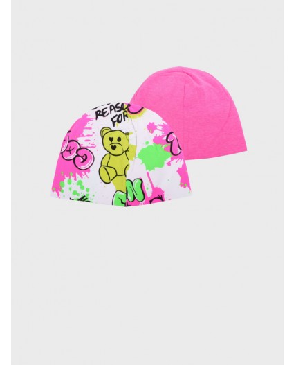 Шапка трикотажная для девочек, 2 шт в комплекте разноцветный,розовый неоновый