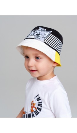 Панама детская трикотажная для мальчиков черный,белый,жёлтый