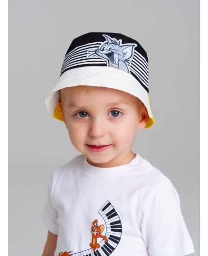 Панама детская трикотажная для мальчиков черный,белый,жёлтый