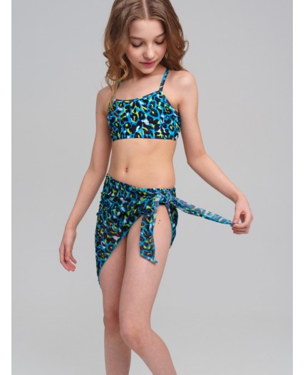 Комплект трикотажный для девочек: купальный костюм, парео разноцветный