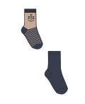 Носки трикотажные для мальчиков, 2 пары в комплекте тёмно-синий,бежевый