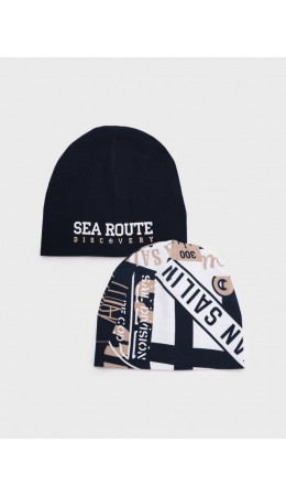 Шапка трикотажная для мальчиков, 2 шт в комплекте тёмно-синий,бежевый,белый